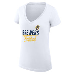 White Milwaukee Brewers G-III 4Her by Carl Banks Women's Super-Slim Fit Lightweight Team Graphic V-Neck T-Shirt