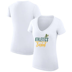 White Athletics G-III 4Her by Carl Banks Women's Super-Slim Fit Lightweight Team Graphic V-Neck T-Shirt