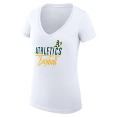 White Athletics G-III 4Her by Carl Banks Women's Super-Slim Fit Lightweight Team Graphic V-Neck T-Shirt