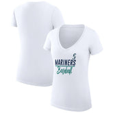 White Seattle Mariners G-III 4Her by Carl Banks Women's Super-Slim Fit Lightweight Team Graphic V-Neck T-Shirt