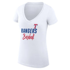 White Texas Rangers G-III 4Her by Carl Banks Women's Super-Slim Fit Lightweight Team Graphic V-Neck T-Shirt