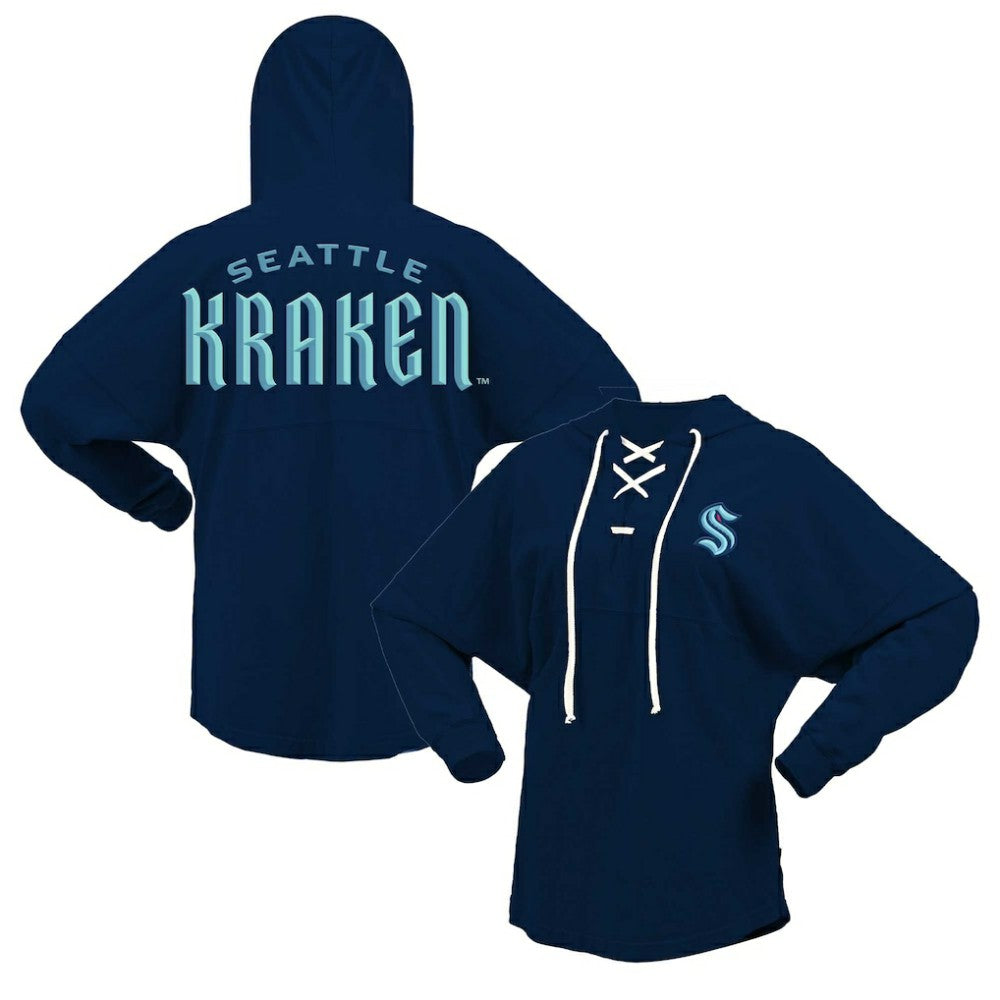 NHL Seattle Kraken Fanatics Women's Jersey Lace-Up V-Neck Long Sleeve Hoodie T-Shirt