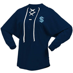 NHL Seattle Kraken Fanatics Women's Jersey Lace-Up V-Neck Long Sleeve Hoodie T-Shirt
