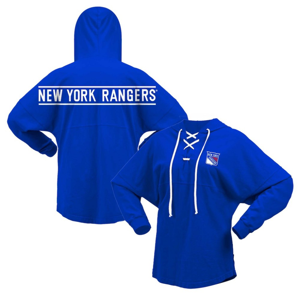 NHL New York Rangers Fanatics Women's Jersey Lace-Up V-Neck Long Sleeve Hoodie T-Shirt