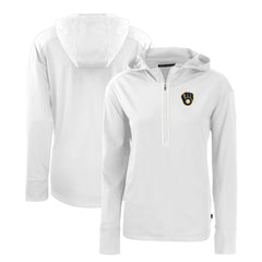 White Milwaukee Brewers Cutter & Buck Women's Daybreak Eco Recycled Half-Zip Hoodie