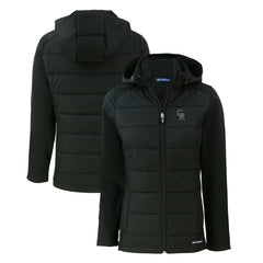 Black Colorado Rockies Cutter & Buck Women's Evoke Hybrid Eco Softshell Recycled Full-Zip Hoodie Jacket