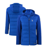 Royal Los Angeles Dodgers Cutter & Buck Women's Evoke Hybrid Eco Softshell Recycled Full-Zip Hoodie Jacket