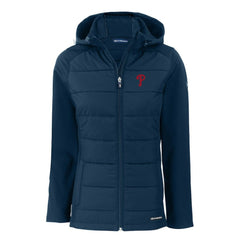 Navy Philadelphia Phillies Cutter & Buck Women's Evoke Hybrid Eco Softshell Recycled Full-Zip Hoodie Jacket