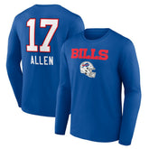 Josh Allen Team Wordmark Long Sleeve T-Shirt - Buffalo Bills T-shirts