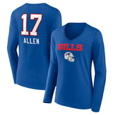 Josh Allen Women's Team Wordmark Long Sleeve V-Neck T-Shirt - Buffalo Bills T-shirts