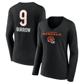 Joe Burrow Women's Team Wordmark Long Sleeve V-Neck T-Shirt - Cincinnati Bengals T-shirts