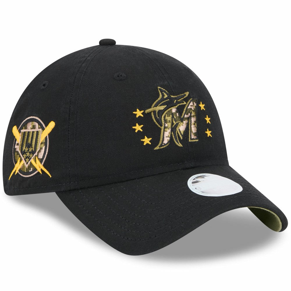 Black Miami Marlins New Era Women's 2024 Armed Forces Day 9TWENTY Adjustable Hat