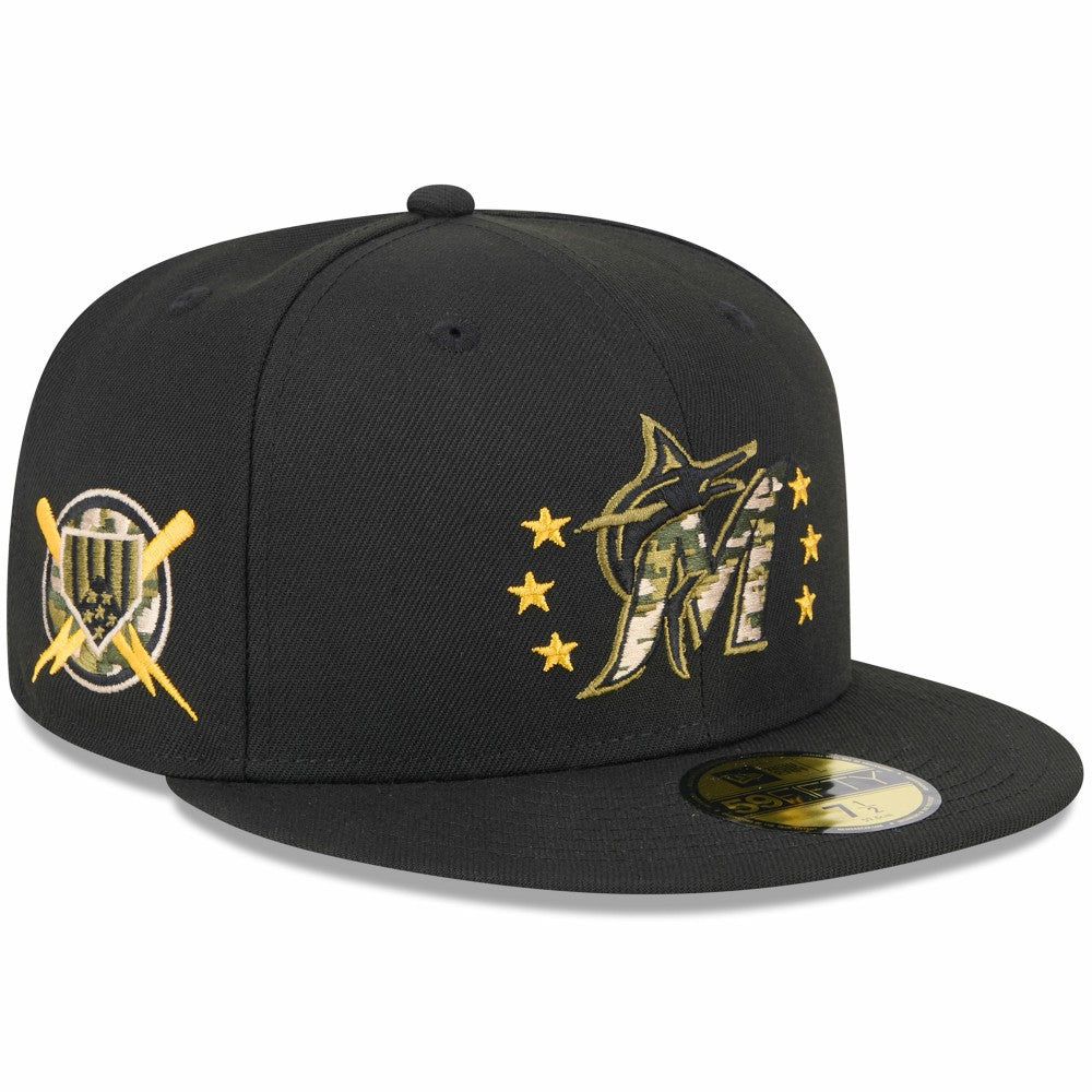 Black Miami Marlins New Era 2024 Armed Forces Day On-Field 59FIFTY Fitted Hat