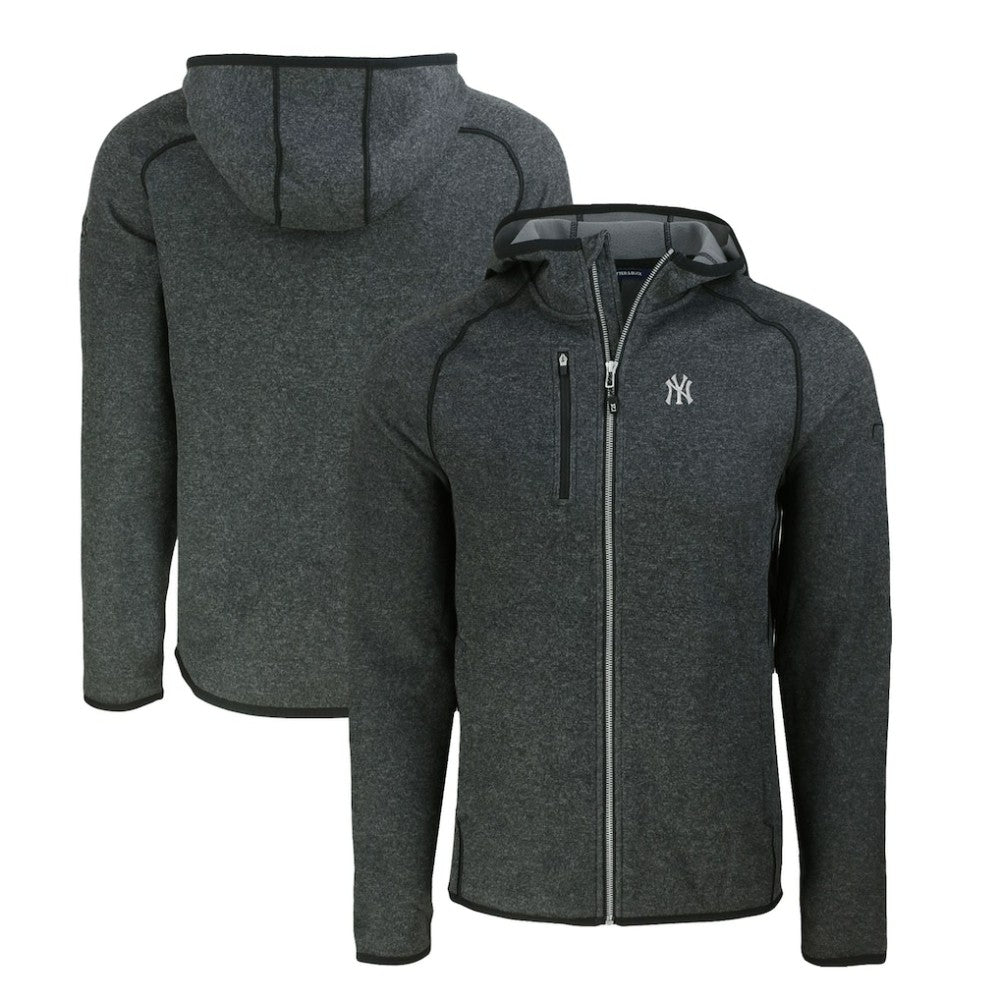 Heather Charcoal New York Yankees Cutter & Buck Mainsail Full-Zip Hooded Jacket