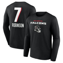 Bijan Robinson Team Wordmark Name & Number Long Sleeve T-Shirt - Atlanta Falcons T-shirts