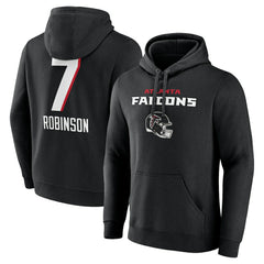 Bijan Robinson Team Wordmark Name & Number Pullover Hoodie - Atlanta Falcons Hoodies