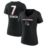 Bijan Robinson Women's Team Wordmark Name & Number V-Neck T-Shirt - Atlanta Falcons T-shirts
