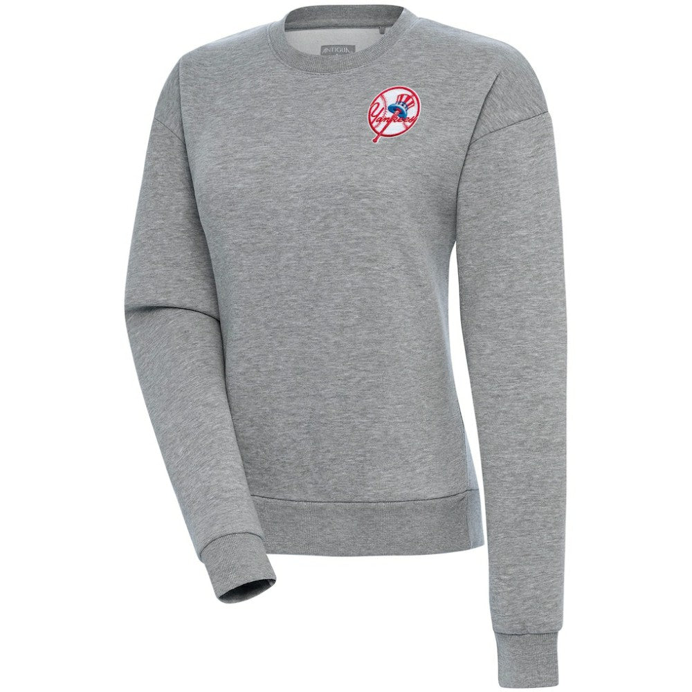 Heather Gray New York Yankees Antigua Women's Cooperstown Victory Crewneck Pullover Sweatshirt
