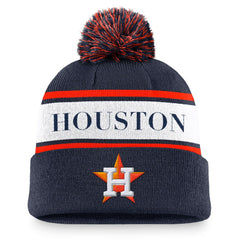 Navy Houston Astros Nike Team Stripe Peak Cuffed Knit Hat with Pom