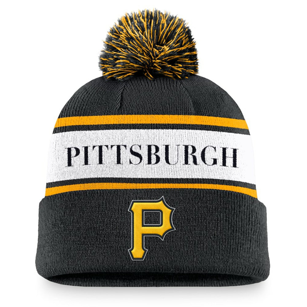 Black Pittsburgh Pirates Nike Team Stripe Peak Cuffed Knit Hat with Pom