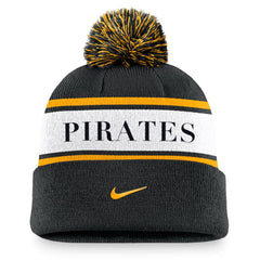 Black Pittsburgh Pirates Nike Team Stripe Peak Cuffed Knit Hat with Pom
