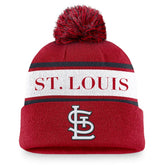 Red St. Louis Cardinals Nike Team Stripe Peak Cuffed Knit Hat with Pom