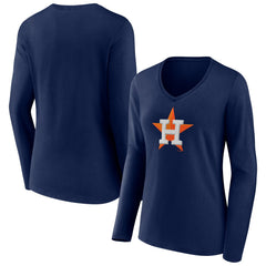 Navy Houston Astros Fanatics Women's Official Logo V-Neck Long Sleeve T-Shirt
