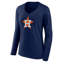 Navy Houston Astros Fanatics Women's Official Logo V-Neck Long Sleeve T-Shirt