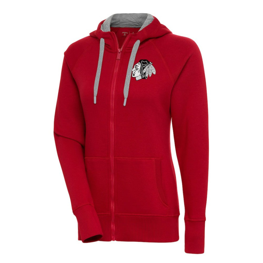 NHL Chicago Blackhawks Antigua Women's Metallic Logo Victory Full-Zip Hoodie