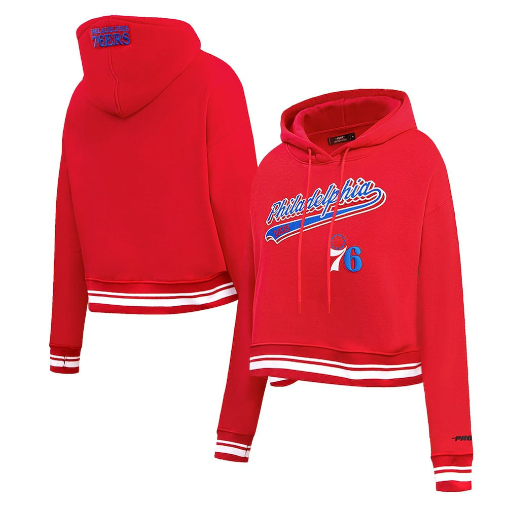 Philadelphia 76ers Pro Standard Women's Script Tail Cropped Pullover Hoodie