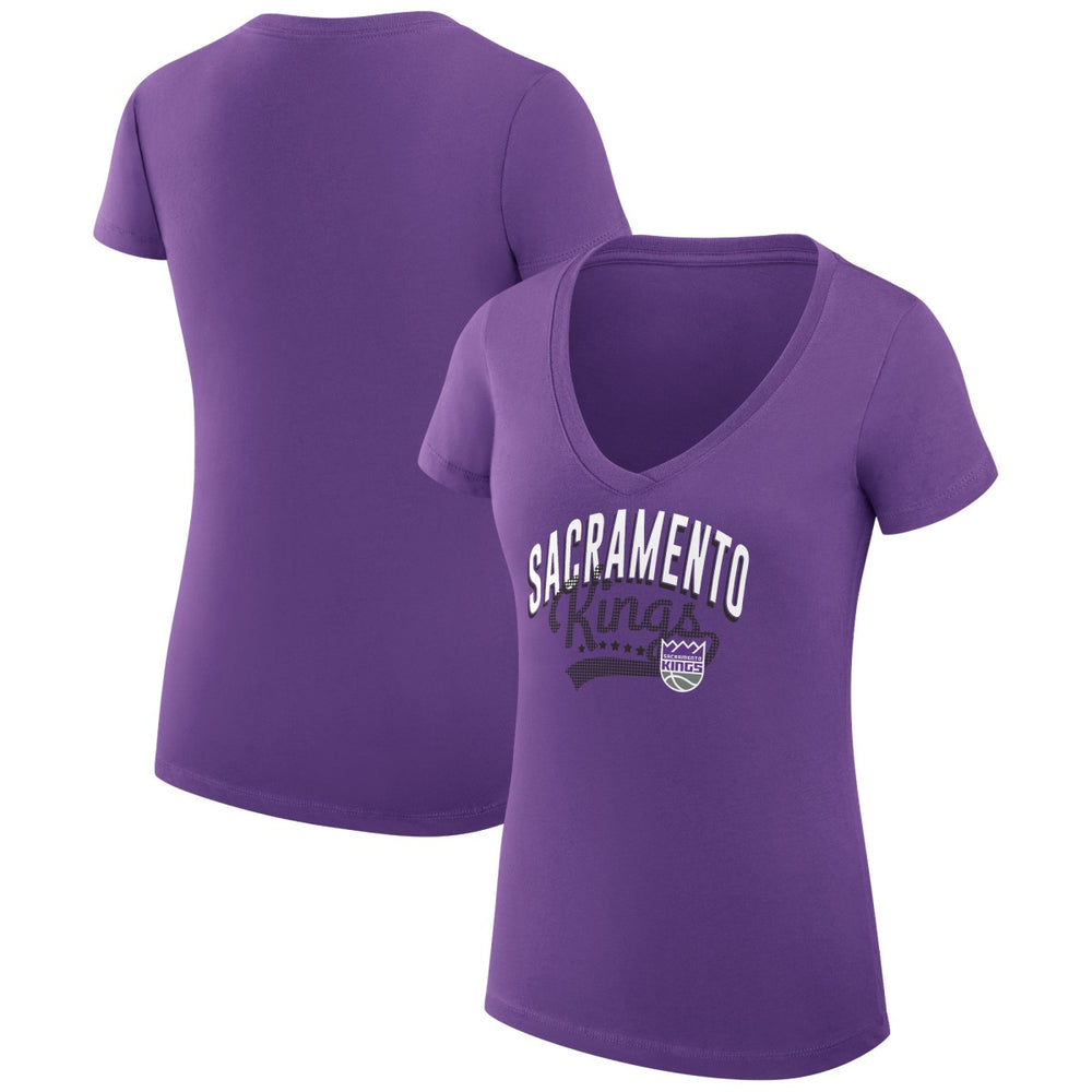 Sacramento Kings G-III 4Her by Carl Banks Women's Super-Slim Fit Lightweight Filigree Logo V-Neck T-Shirt