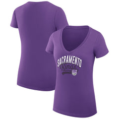 Sacramento Kings G-III 4Her by Carl Banks Women's Super-Slim Fit Lightweight Filigree Logo V-Neck T-Shirt