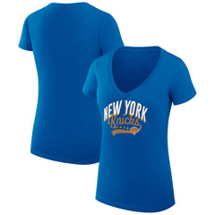 New York Knicks G-III 4Her by Carl Banks Women's Super-Slim Fit Lightweight Filigree Logo V-Neck T-Shirt