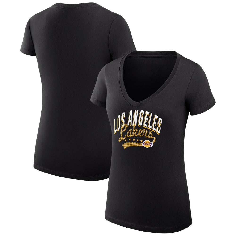 Los Angeles Lakers G-III 4Her by Carl Banks Women's Super-Slim Fit Lightweight Filigree Logo V-Neck T-Shirt