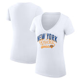 New York Knicks G-III 4Her by Carl Banks Women's Super-Slim Fit Lightweight Filigree Logo V-Neck T-Shirt - White sale