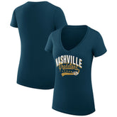 NHL Nashville Predators G-III 4Her by Carl Banks Women's Super-Slim Fit Lightweight Filigree Logo V-Neck T-Shirt – Navy