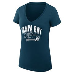 NHL Tampa Bay Lightning G-III 4Her by Carl Banks Women's Super-Slim Fit Lightweight Filigree Logo V-Neck T-Shirt – Navy