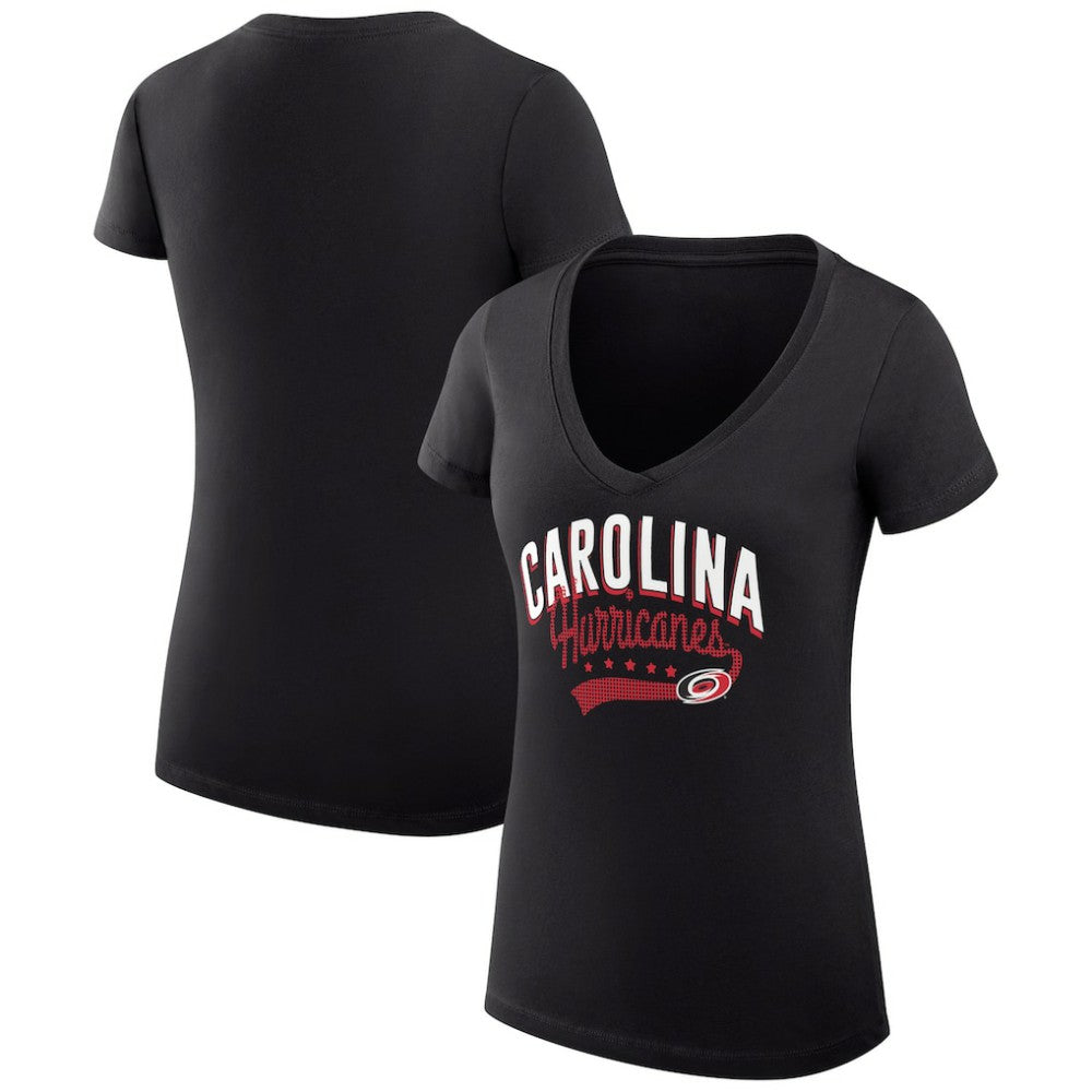 NHL Carolina Hurricanes G-III 4Her by Carl Banks Women's Super-Slim Fit Lightweight Filigree Logo V-Neck T-Shirt – Black