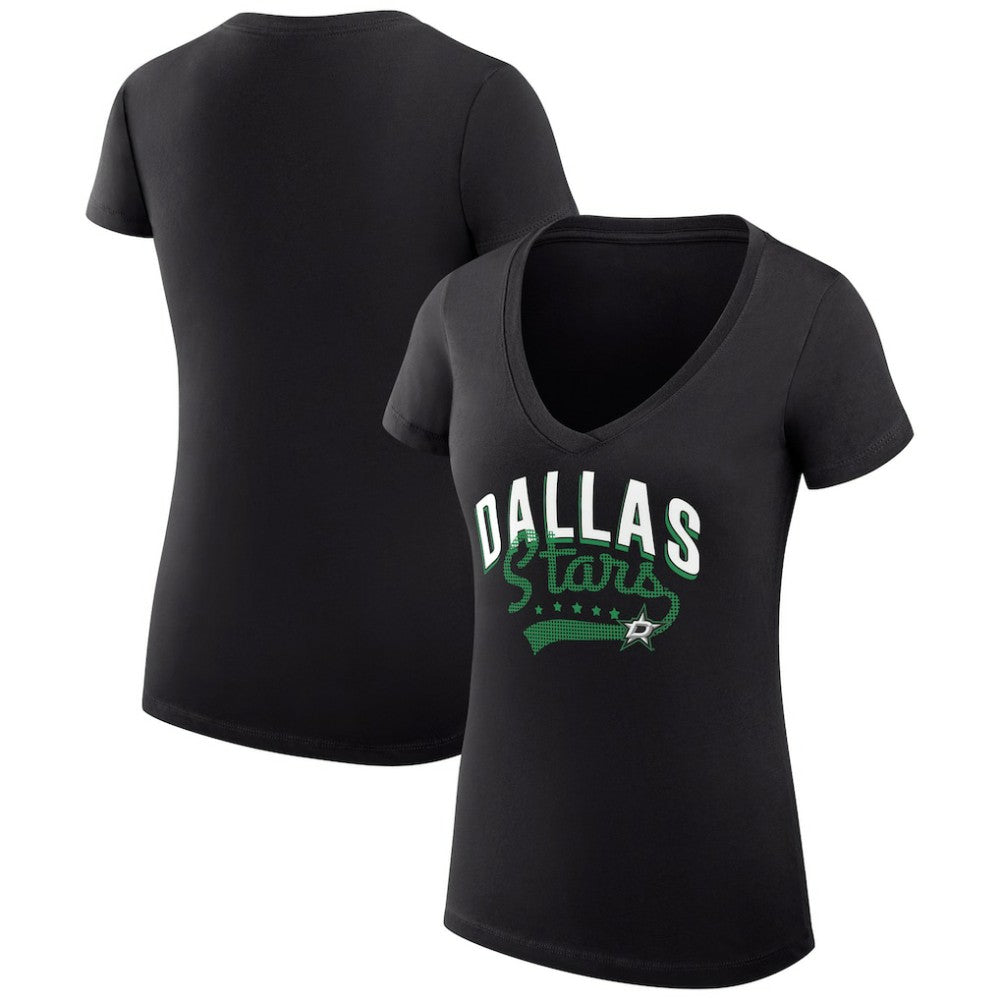 NHL Dallas Stars G-III 4Her by Carl Banks Women's Super-Slim Fit Lightweight Filigree Logo V-Neck T-Shirt – Black