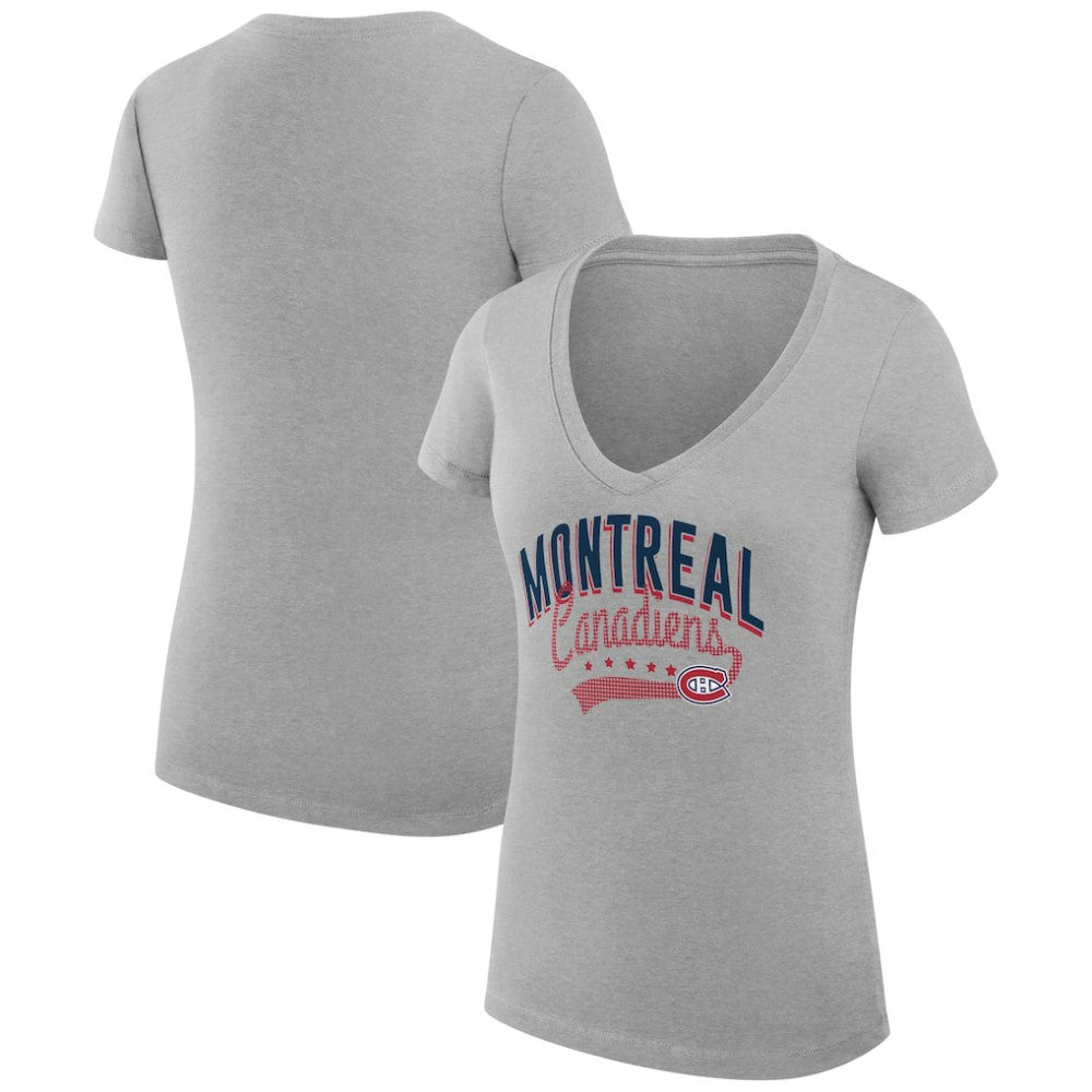 NHL Montreal Canadiens G-III 4Her by Carl Banks Women's Super-Slim Fit Lightweight Filigree Logo V-Neck T-Shirt – Gray