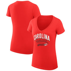 NHL Carolina Hurricanes G-III 4Her by Carl Banks Women's Super-Slim Fit Lightweight Filigree Logo V-Neck T-Shirt – Red