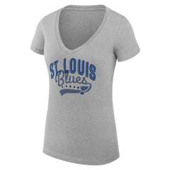 NHL St. Louis Blues G-III 4Her by Carl Banks Women's Super-Slim Fit Lightweight Filigree Logo V-Neck T-Shirt – Gray
