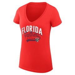 NHL Florida Panthers G-III 4Her by Carl Banks Women's Super-Slim Fit Lightweight Filigree Logo V-Neck T-Shirt – Red