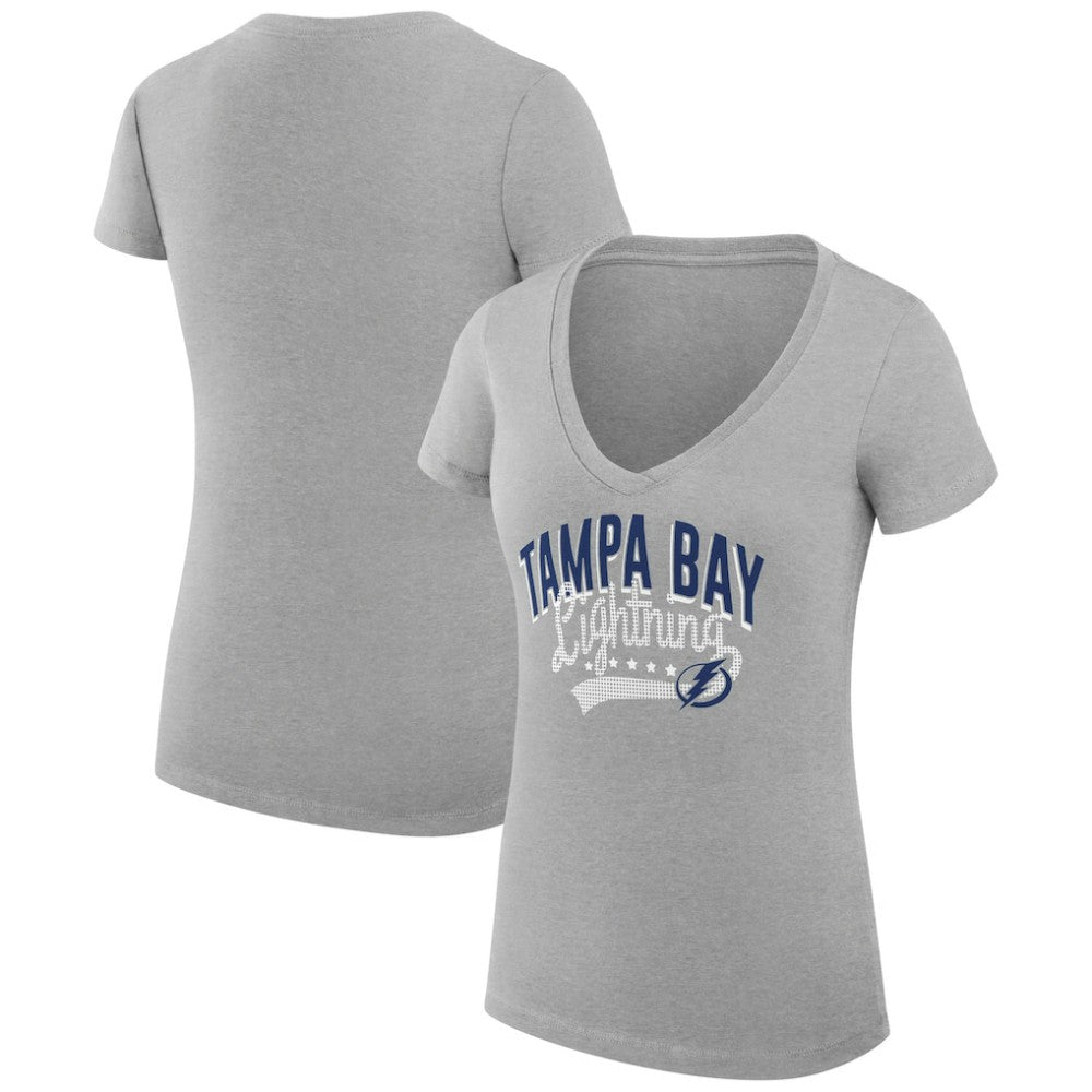 NHL Tampa Bay Lightning G-III 4Her by Carl Banks Women's Super-Slim Fit Lightweight Filigree Logo V-Neck T-Shirt – Gray