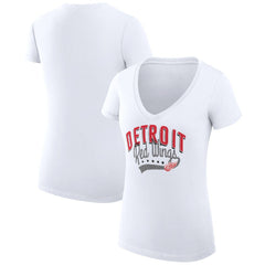NHL Detroit Red Wings G-III 4Her by Carl Banks Women's Super-Slim Fit Lightweight Filigree Logo V-Neck T-Shirt – White