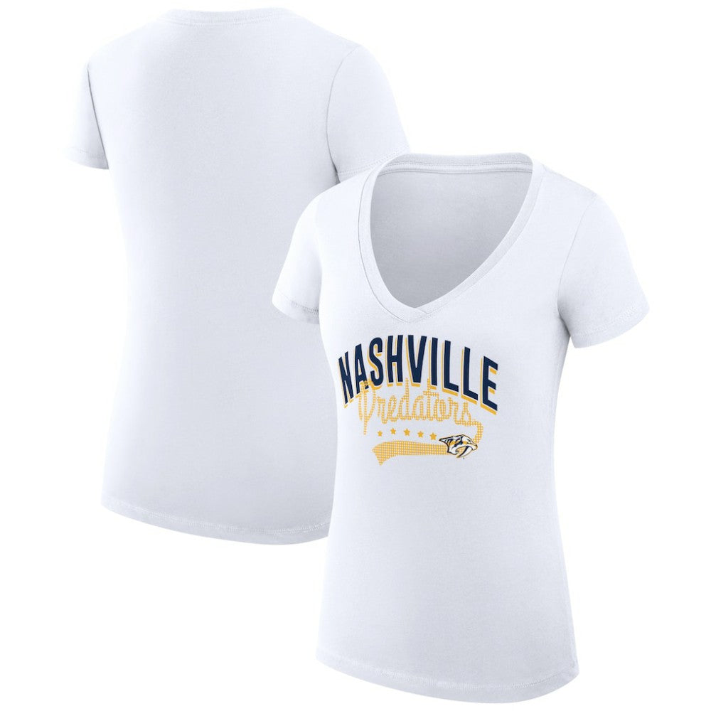 NHL Nashville Predators G-III 4Her by Carl Banks Women's Super-Slim Fit Lightweight Filigree Logo V-Neck T-Shirt – White