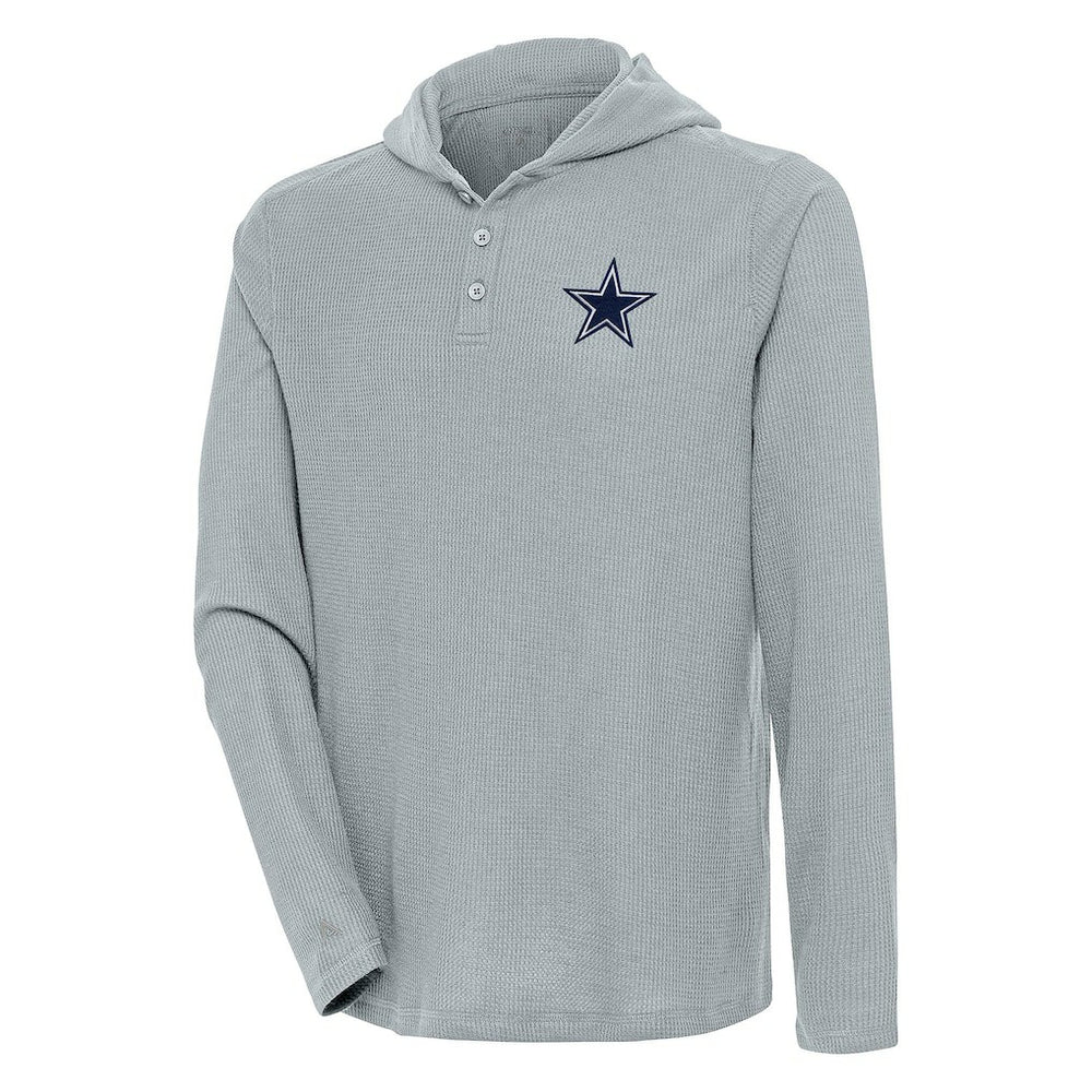 Antigua Strong Hold Long Sleeve Henley Hoodie T-Shirt - Dallas Cowboys Hoodies