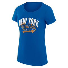 New York Knicks G-III 4Her by Carl Banks Women's Super-Slim Fit Lightweight Filigree Logo T-Shirt - Blue discount
