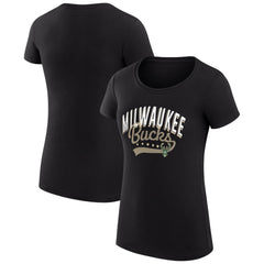 Milwaukee Bucks G-III 4Her by Carl Banks Women's Super-Slim Fit Lightweight Filigree Logo T-Shirt - Black on sale