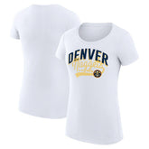Denver Nuggets G-III 4Her by Carl Banks Women's Super-Slim Fit Lightweight Filigree Logo T-Shirt - White outlet